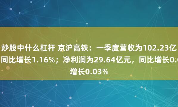 炒股中什么杠杆 京沪高铁：一季度营收为102.23亿元，同比增长1.16%；净利润为29.64亿元，同比增长0.03%