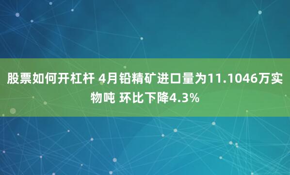 股票如何开杠杆 4月铅精矿进口量为11.1046万实物吨 环比下降4.3%